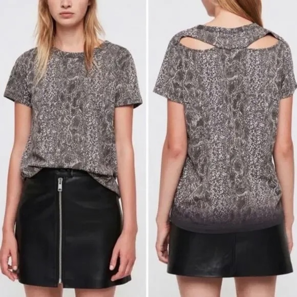 All Saints Kaya Joy Medium Gray Snake Print Top